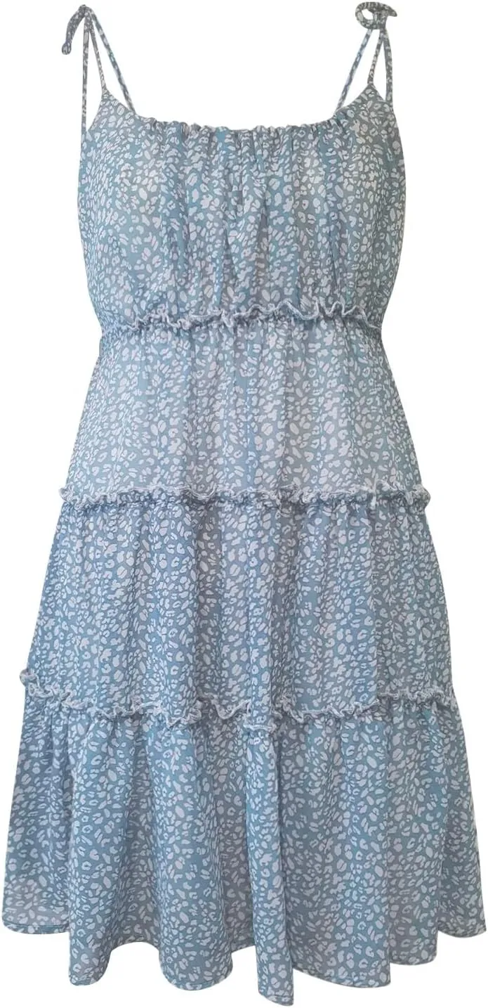 Boho Dresses for Women 2025 Summer Sexy Flowy Chiffon Floral Plus Size Spaghetti Strap Backless Sleeveless Mini Dress