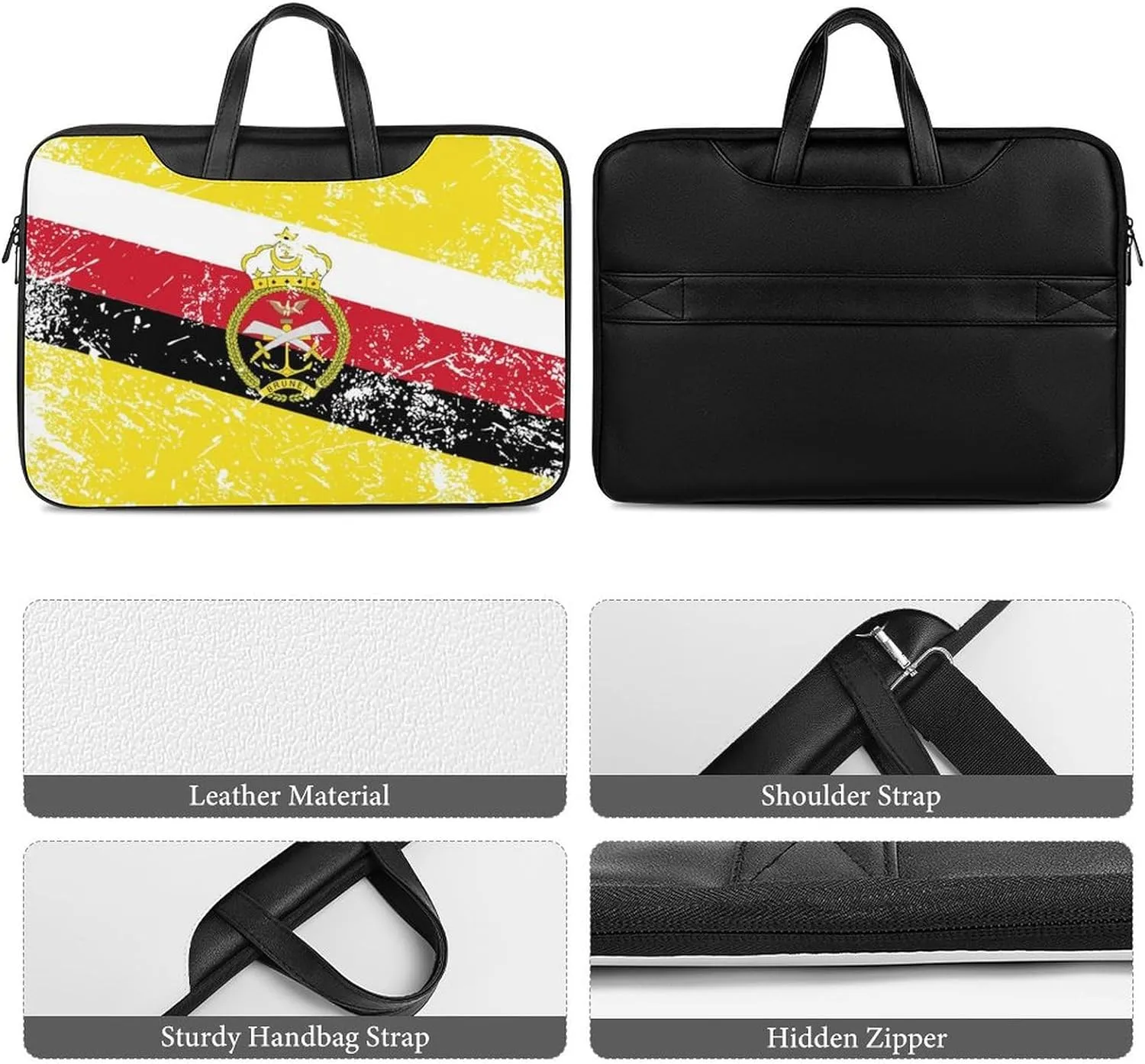 Brunei Vintage Flag Leather Bag Laptop Case Slim Water Resistant Computer Bags with Handle Briefcase for Work