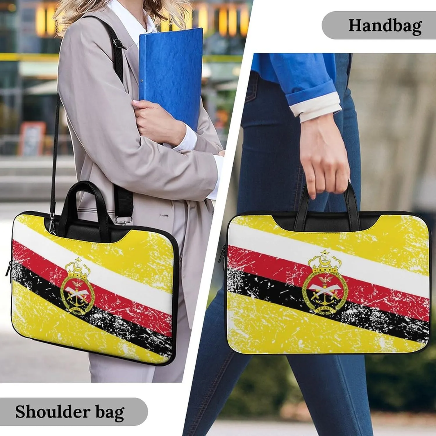 Brunei Vintage Flag Leather Bag Laptop Case Slim Water Resistant Computer Bags with Handle Briefcase for Work