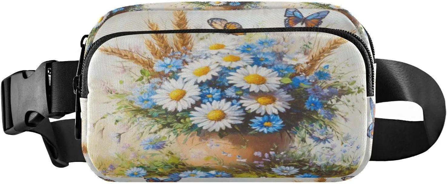 Butterfly Wheat Bouquet Beige Fanny Packs for Women Men Crossbody Bags Everywhere Belt Bag with Adjustable Strap Fashion Waist Pack for Travel Daily Running