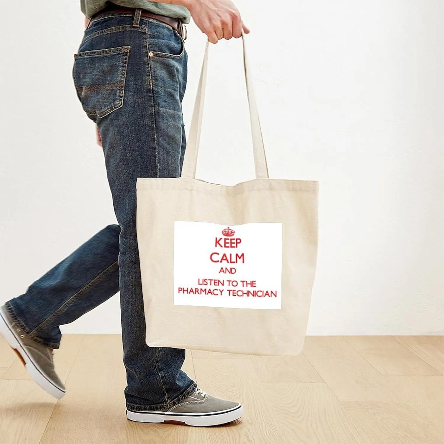 CafePress Keep Calm And Listen To The Pharmacy Technician To Natural Canvas Tote Bag, Reusable Shopping Bag