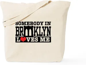 CafePress Somebody In Brooklyn Loves Me Tote Bag Natural Canvas Tote Bag, Reusable Shopping Bag