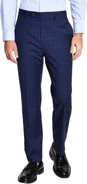 Calvin Klein Mens Slim Fit Plaid Suit Pants Blue 38/32
