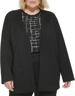 Calvin Klein Womens Plus Solid Ponte Collarless Blazer Black 14W