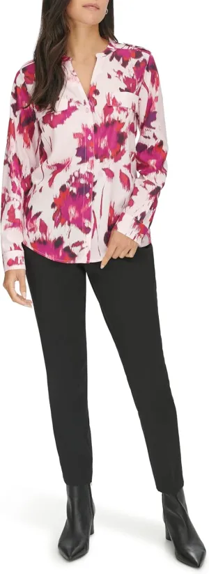 Calvin Klein Women's Printed Long Sleeve Blouse