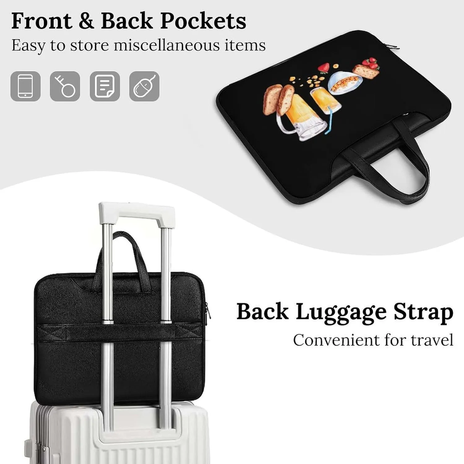 Cereal Milk And Toast Breakfast Leather Bag Laptop Case Slim Water Resistant Computer Bags with Handle Briefcase for Work