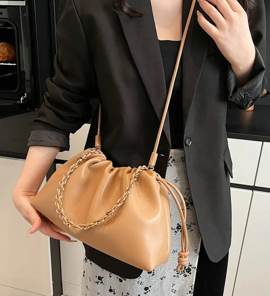 Chic Cloud Bag Womens Chain Purse Vegan Leather Drawstring Tote Handbag Hobo Satchel Purse Travel Work Shoulder Bag 2025