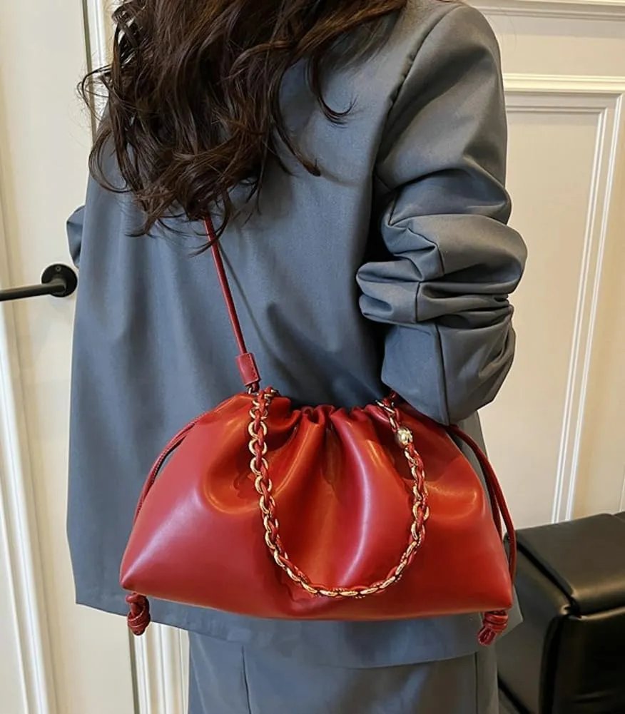 Chic Cloud Bag Womens Chain Purse Vegan Leather Drawstring Tote Handbag Hobo Satchel Purse Travel Work Shoulder Bag 2025