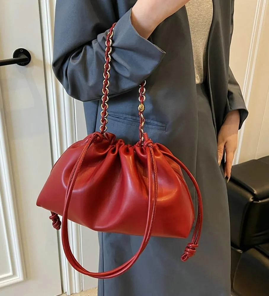 Chic Cloud Bag Womens Chain Purse Vegan Leather Drawstring Tote Handbag Hobo Satchel Purse Travel Work Shoulder Bag 2025