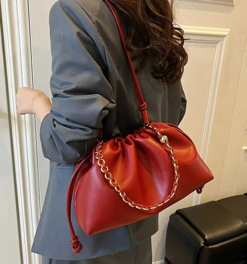 Chic Cloud Bag Womens Chain Purse Vegan Leather Drawstring Tote Handbag Hobo Satchel Purse Travel Work Shoulder Bag 2025