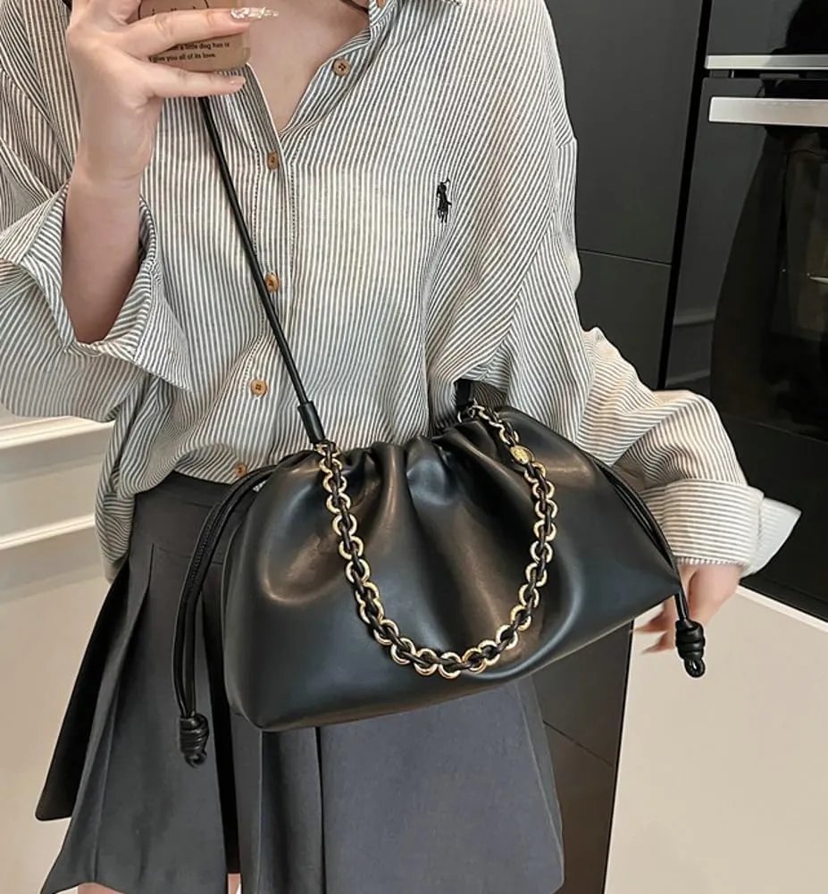 Chic Cloud Bag Womens Chain Purse Vegan Leather Drawstring Tote Handbag Hobo Satchel Purse Travel Work Shoulder Bag 2025
