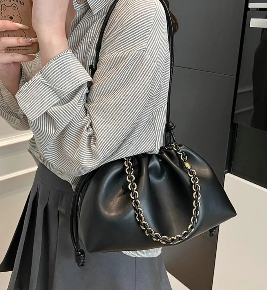 Chic Cloud Bag Womens Chain Purse Vegan Leather Drawstring Tote Handbag Hobo Satchel Purse Travel Work Shoulder Bag 2025
