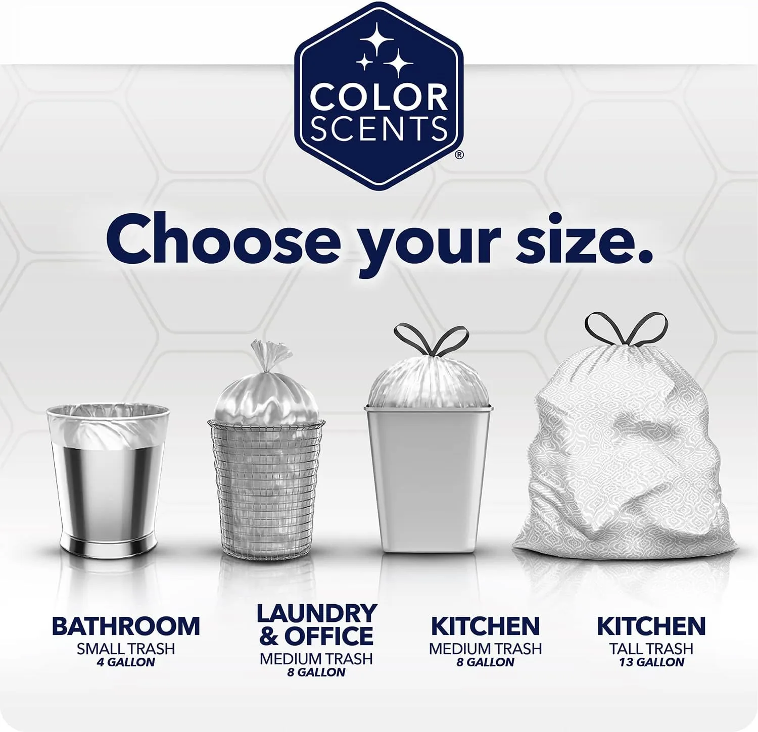 Color Scents Tall Kitchen Trash Bags - 13 Gallon, 100 Bags (1 Pack of 100 Count), Drawstring - White bag in Lavender   Sage Scent with Microban