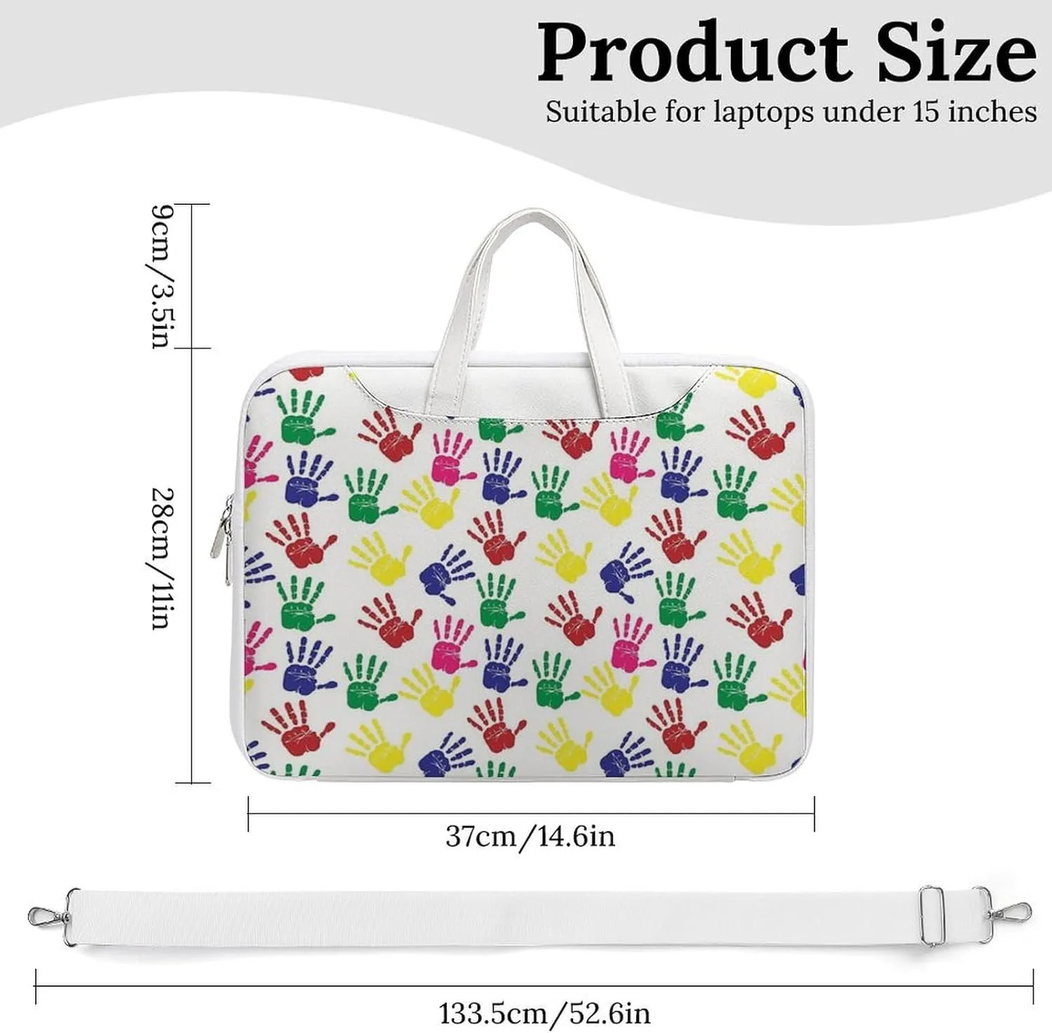 Colorful Hand Print Leather Bag Laptop Case Slim Water Resistant Computer Bags with Handle Briefcase for Work