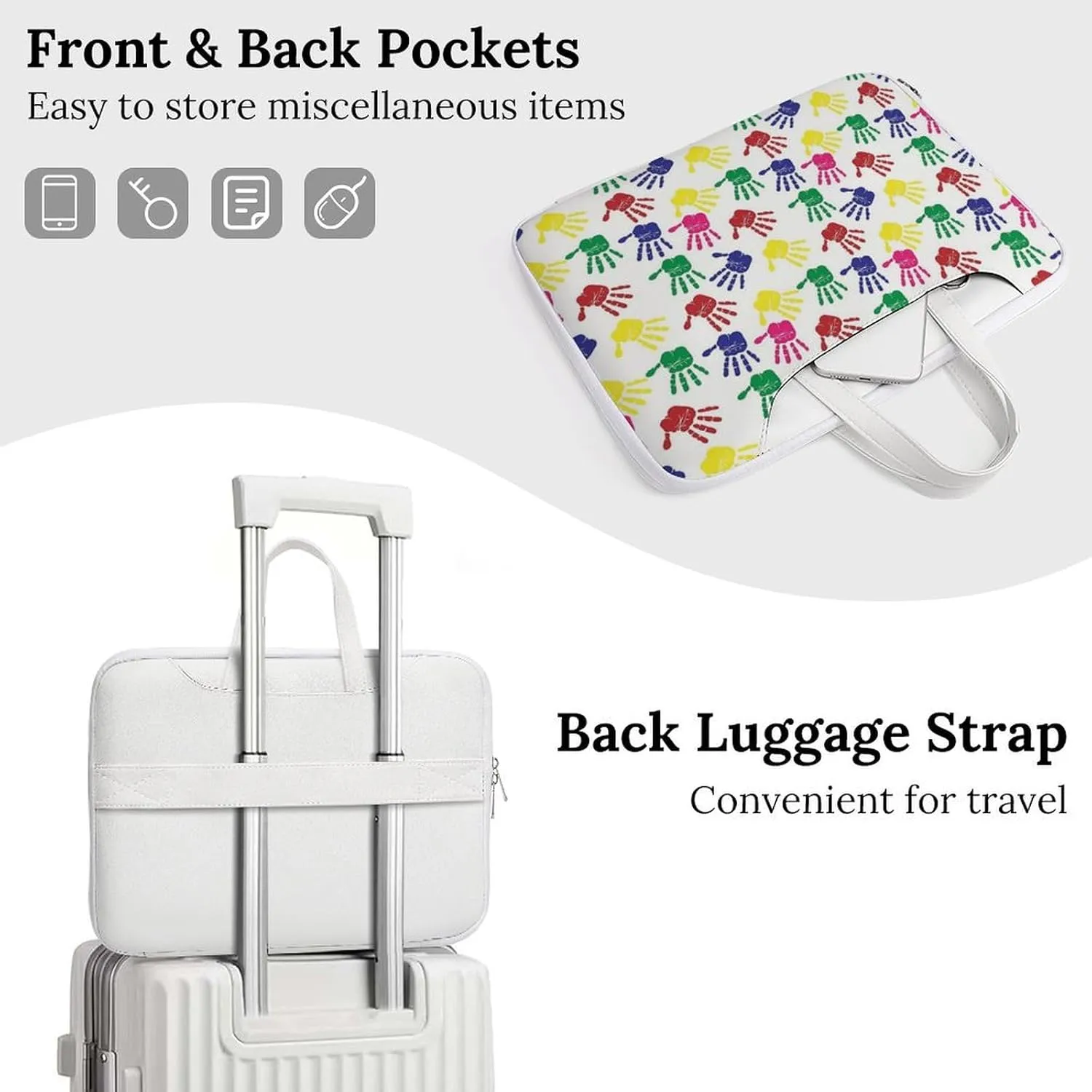 Colorful Hand Print Leather Bag Laptop Case Slim Water Resistant Computer Bags with Handle Briefcase for Work