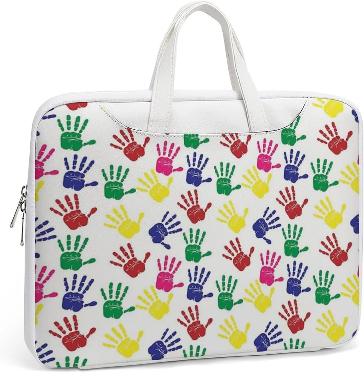 Colorful Hand Print Leather Bag Laptop Case Slim Water Resistant Computer Bags with Handle Briefcase for Work