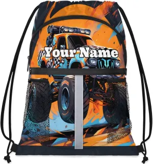 Cool Truck Monster Custom Drawstring Backpack Personalized Dance Bags Lightweight Backpacks for Men Women Adults Mini Gym Sports Swim Travel Drawstring Bag