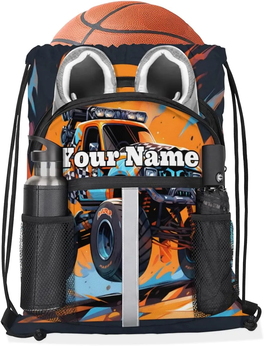 Cool Truck Monster Custom Drawstring Backpack Personalized Dance Bags Lightweight Backpacks for Men Women Adults Mini Gym Sports Swim Travel Drawstring Bag