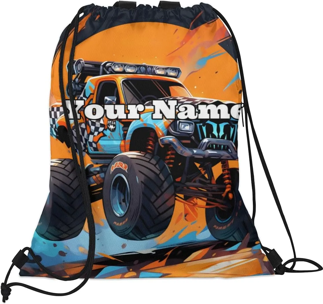 Cool Truck Monster Custom Drawstring Backpack Personalized Dance Bags Lightweight Backpacks for Men Women Adults Mini Gym Sports Swim Travel Drawstring Bag