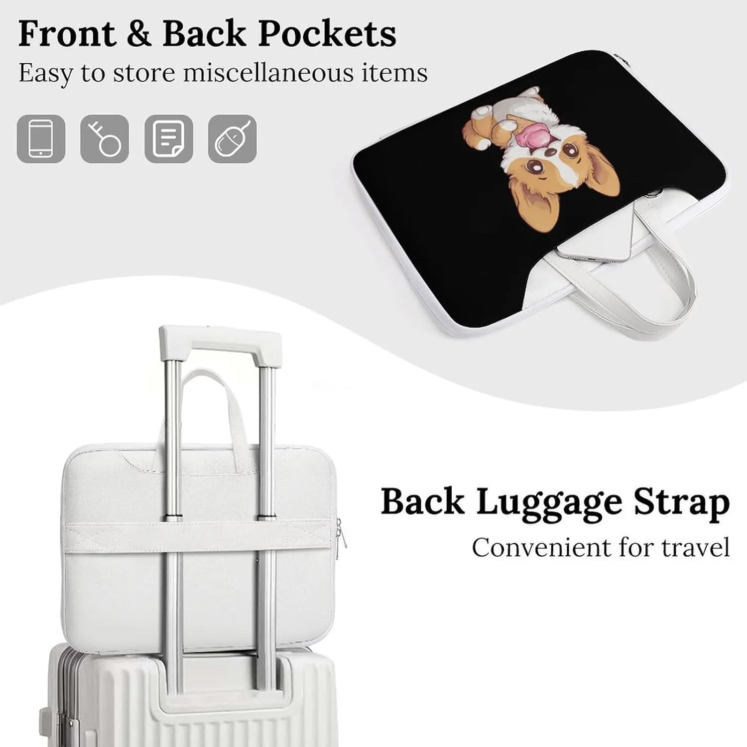 Corgi Puppy Eating Ice-cream Leather Bag Laptop Case Slim Water Resistant Computer Bags with Handle Briefcase for Work