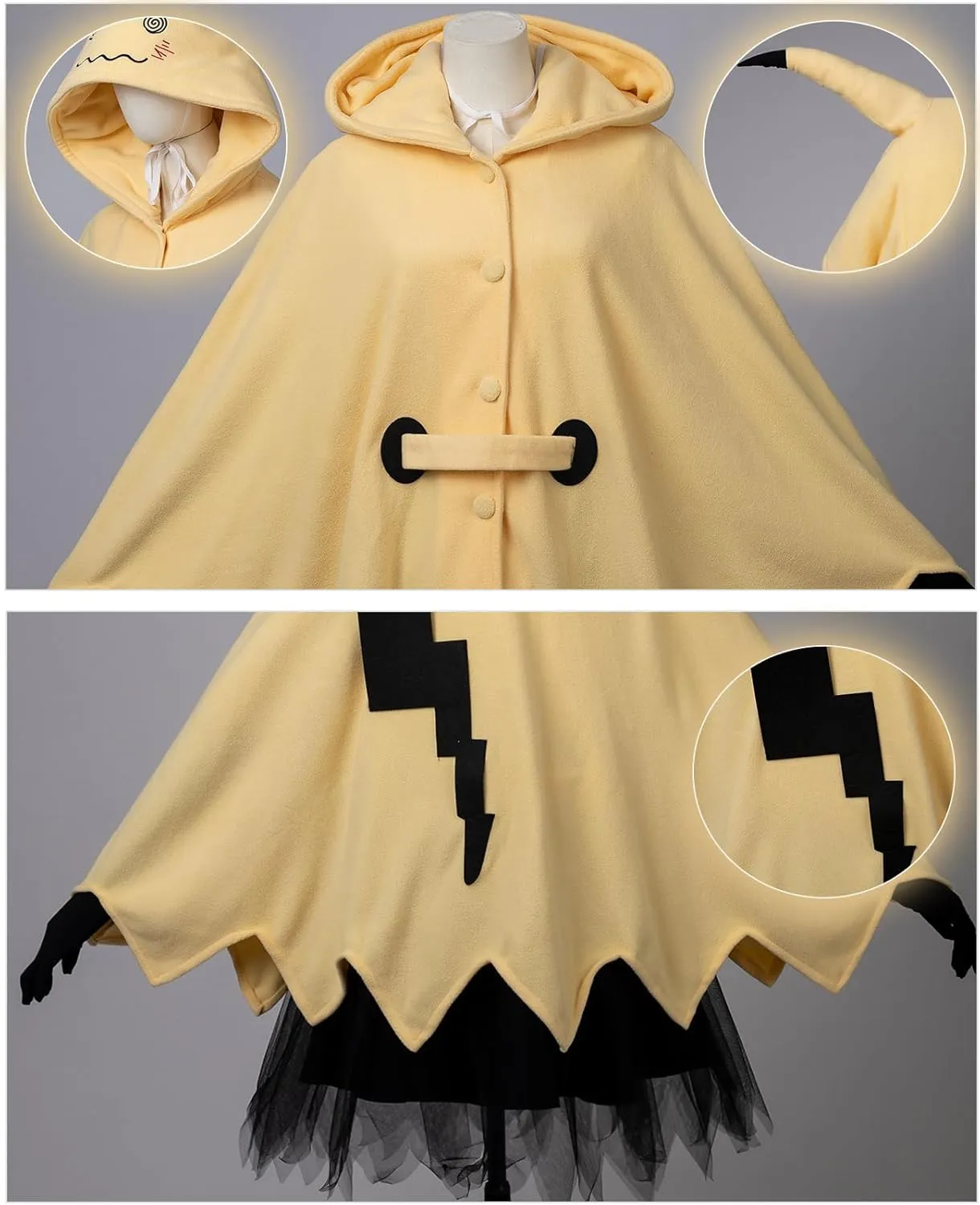 Cosfun Womens Ghost Hooded Cape Cloak Cute Ears Hooded Halloween Ghost Costume with Belt Skirt Gloves Yellow FY0161