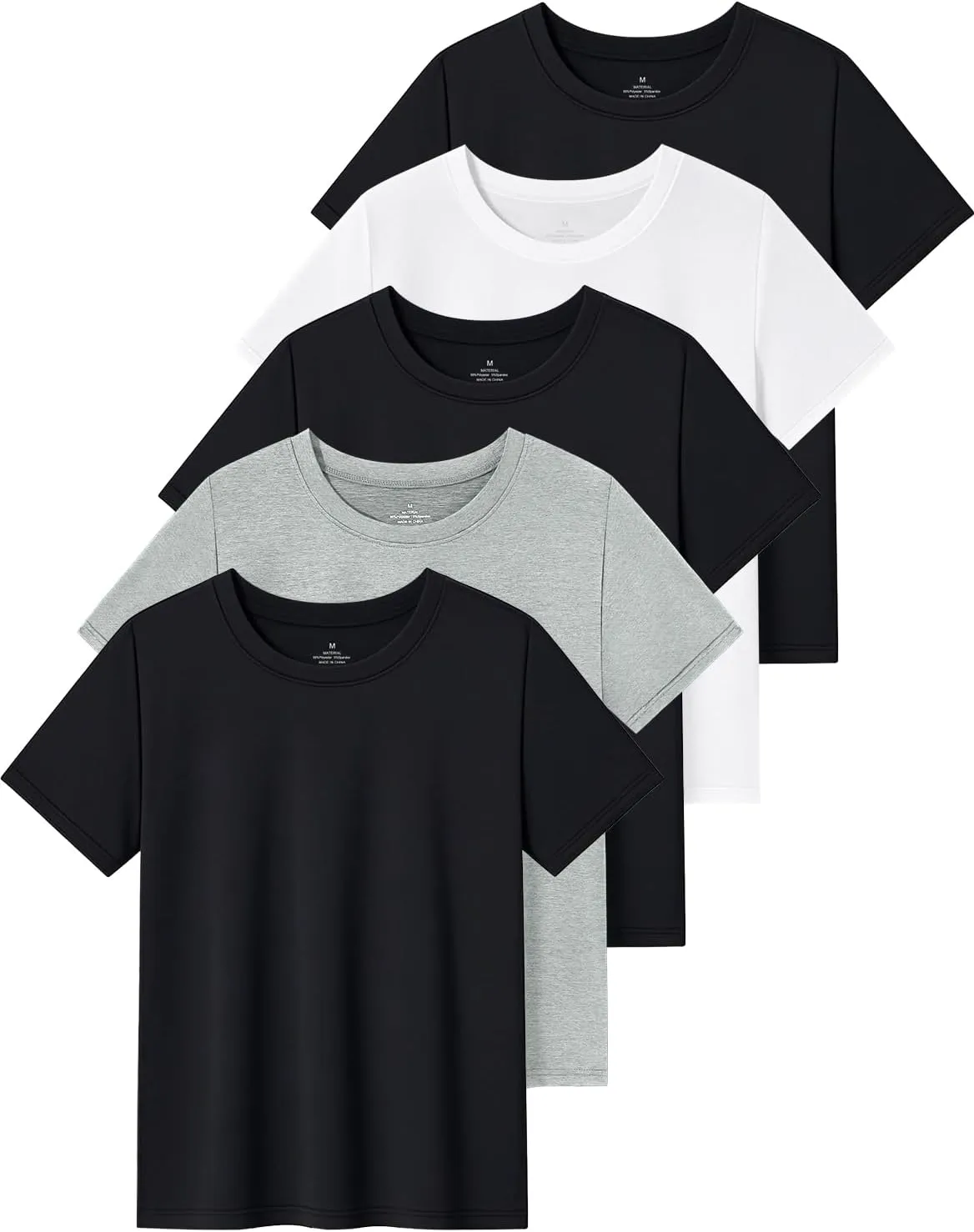 Cosy Pyro 5 Pack Boys Athletic Shirts Short Sleeve Tees Youth Dry-Fit Wicking Active Performance Tshirts for Kids