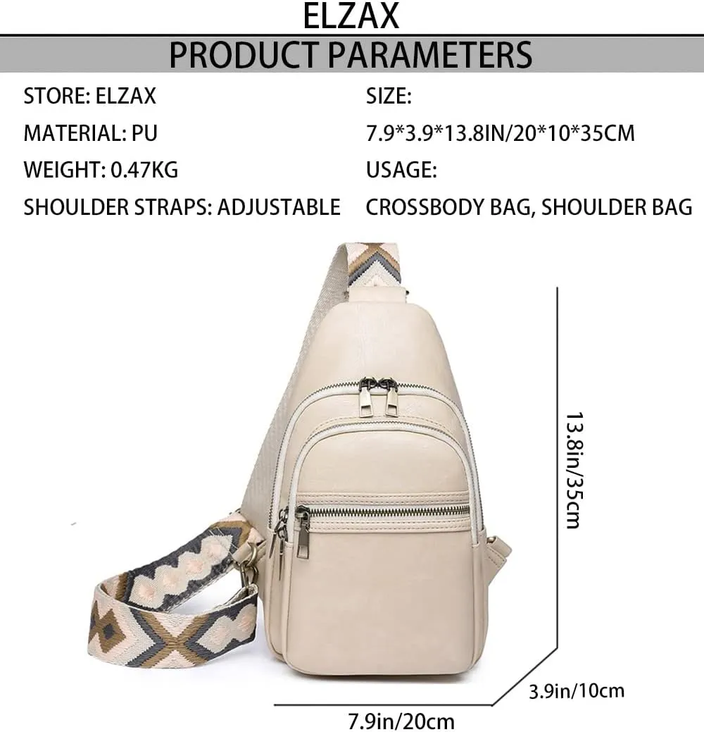 Crossbody Sling Bag Fanny Pack for Women Pu Leather Vintage Chest Bag Fashion Strap Zipper Sling Purse (Beige)