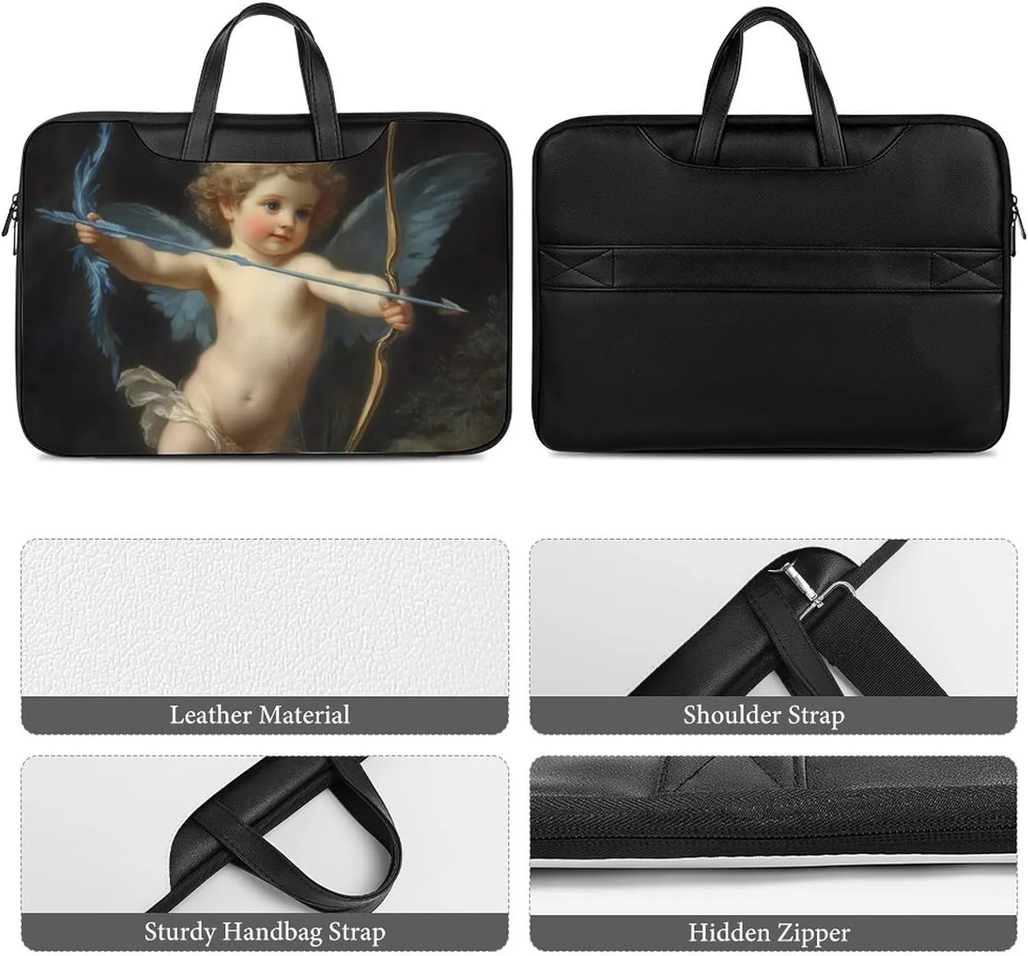 Cupid Love God Greek Mythology Leather Bag Laptop Case Slim Water Resistant Computer Bags with Handle Briefcase for Work