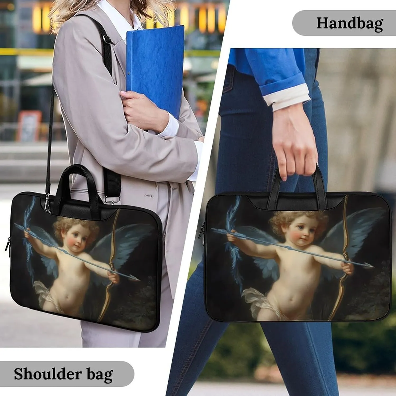 Cupid Love God Greek Mythology Leather Bag Laptop Case Slim Water Resistant Computer Bags with Handle Briefcase for Work