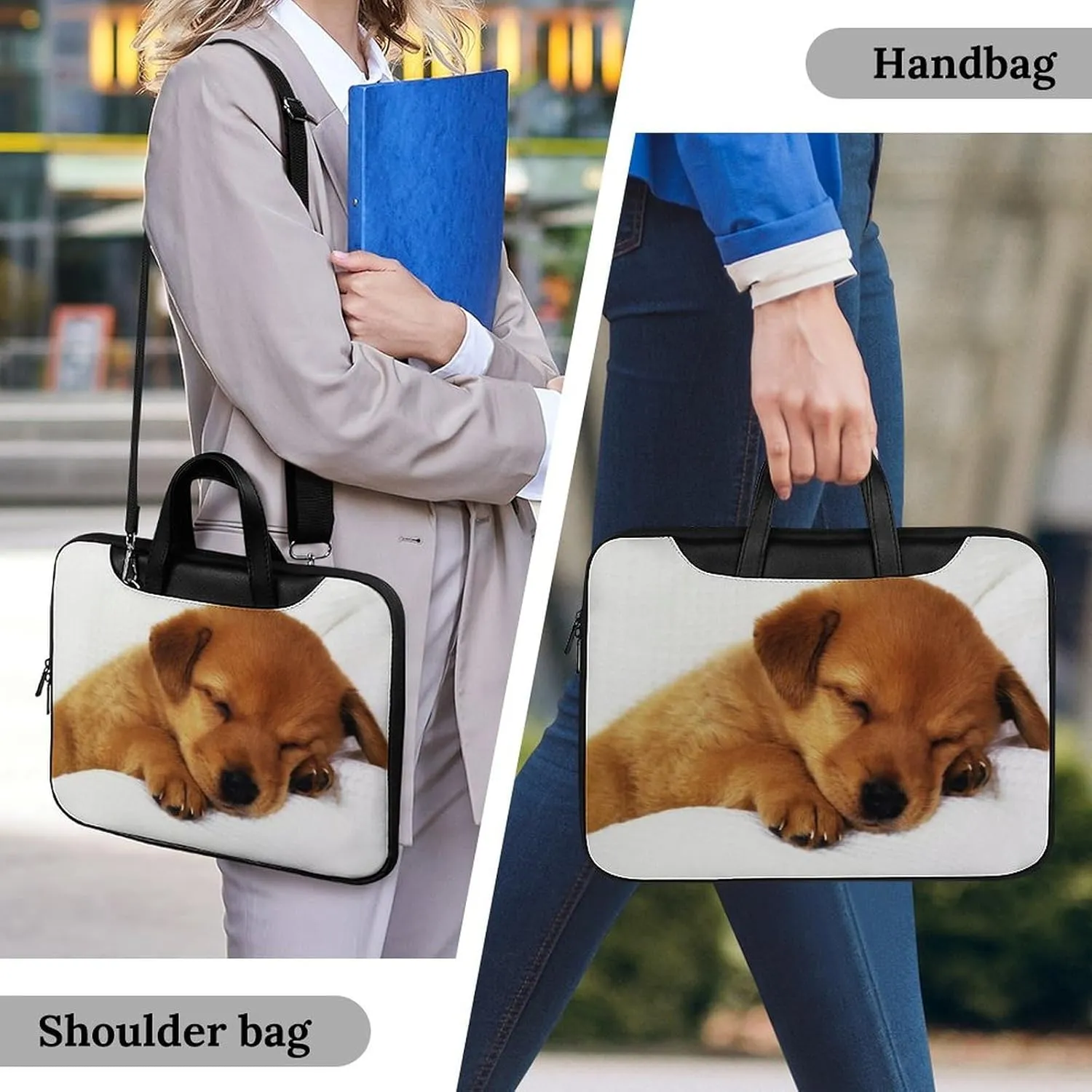 Cute Little Dog Leather Bag Laptop Case Slim Water Resistant Computer Bags with Handle Briefcase for Work