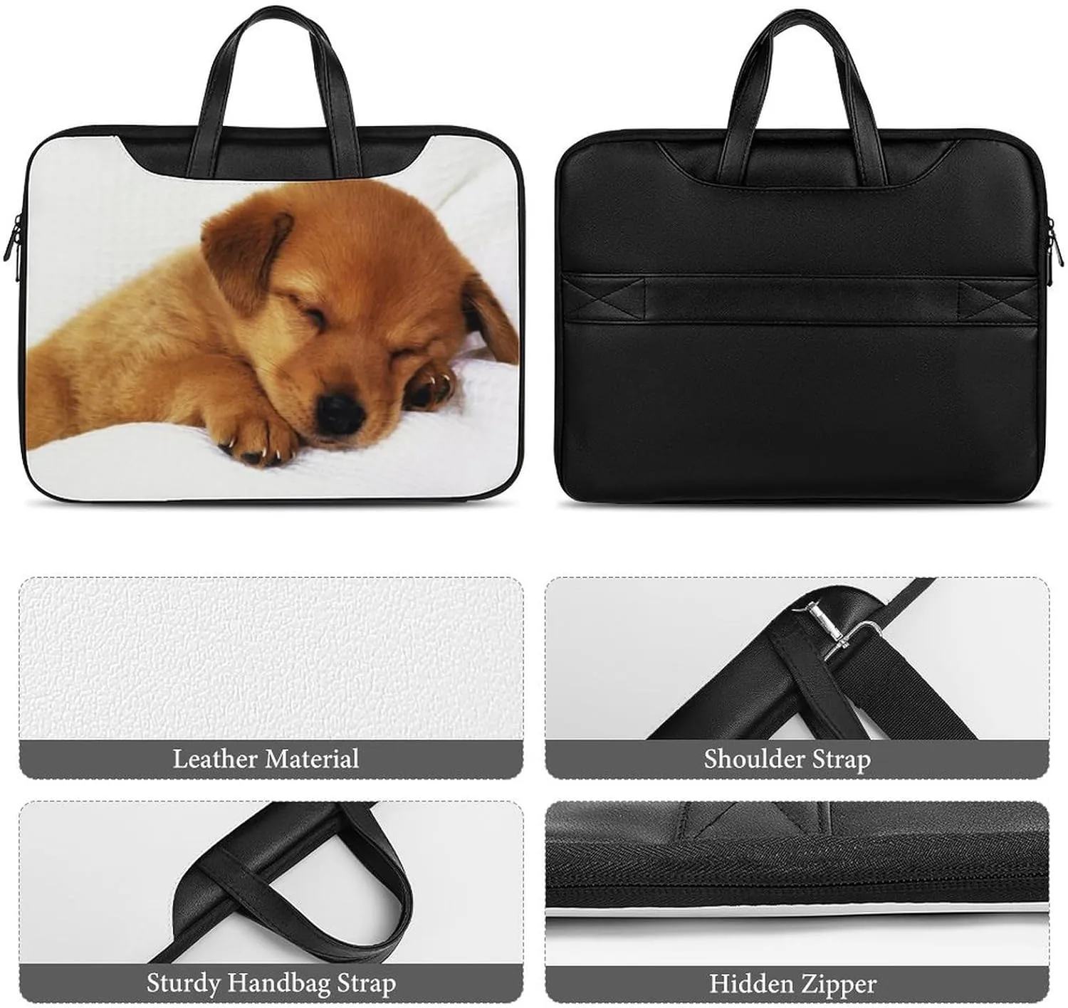 Cute Little Dog Leather Bag Laptop Case Slim Water Resistant Computer Bags with Handle Briefcase for Work