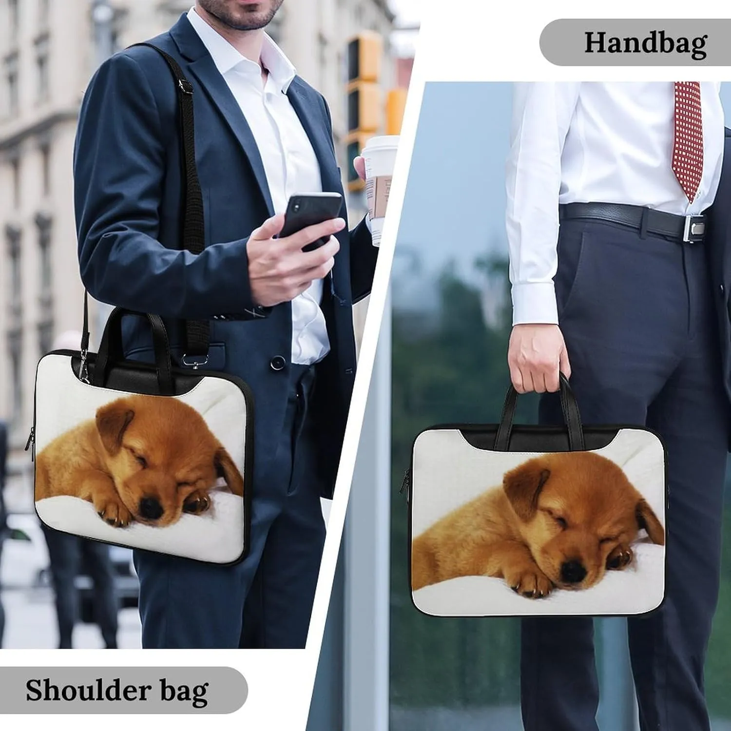 Cute Little Dog Leather Bag Laptop Case Slim Water Resistant Computer Bags with Handle Briefcase for Work