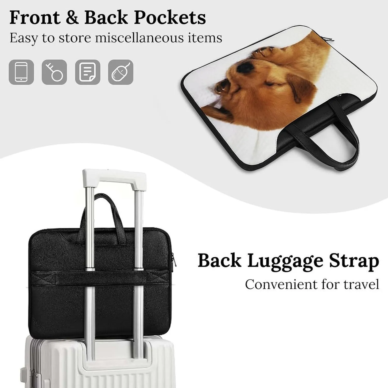 Cute Little Dog Leather Bag Laptop Case Slim Water Resistant Computer Bags with Handle Briefcase for Work