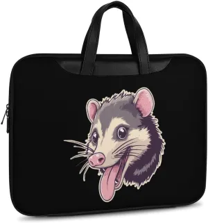 Cute Opossum with Tongue Out Leather Bag Laptop Case Slim Water Resistant Computer Bags with Handle Briefcase for Work