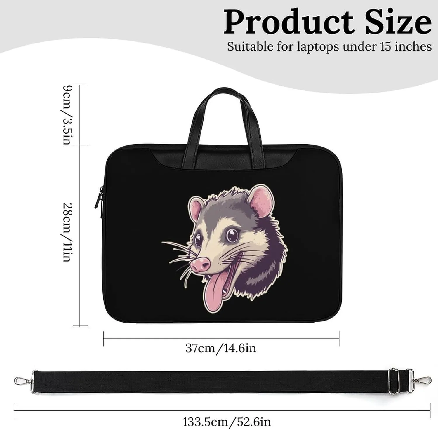 Cute Opossum with Tongue Out Leather Bag Laptop Case Slim Water Resistant Computer Bags with Handle Briefcase for Work