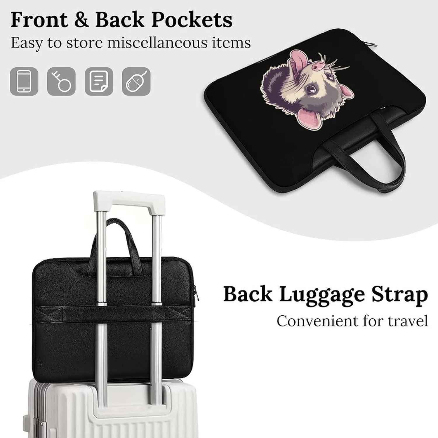 Cute Opossum with Tongue Out Leather Bag Laptop Case Slim Water Resistant Computer Bags with Handle Briefcase for Work