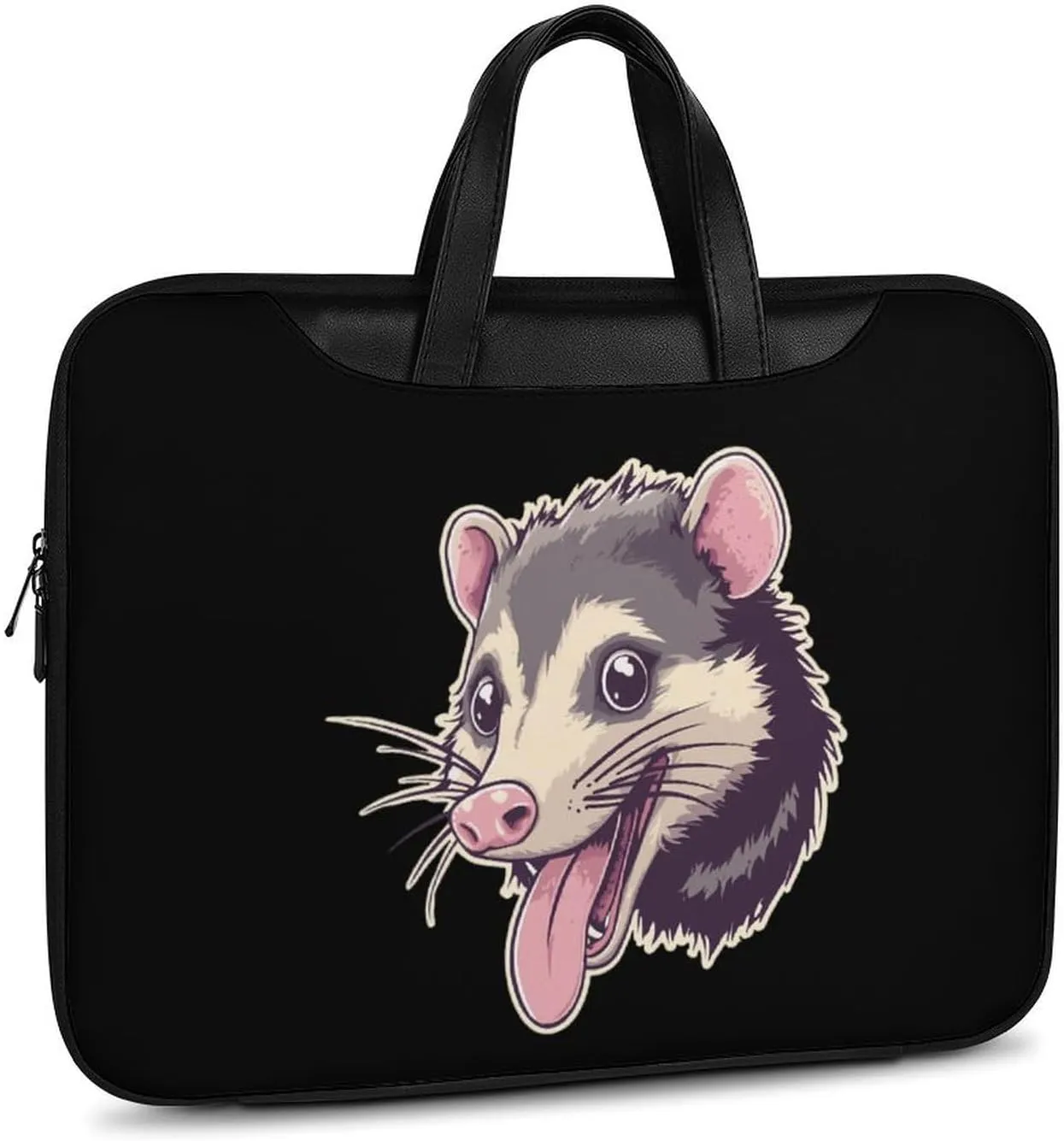 Cute Opossum with Tongue Out Leather Bag Laptop Case Slim Water Resistant Computer Bags with Handle Briefcase for Work