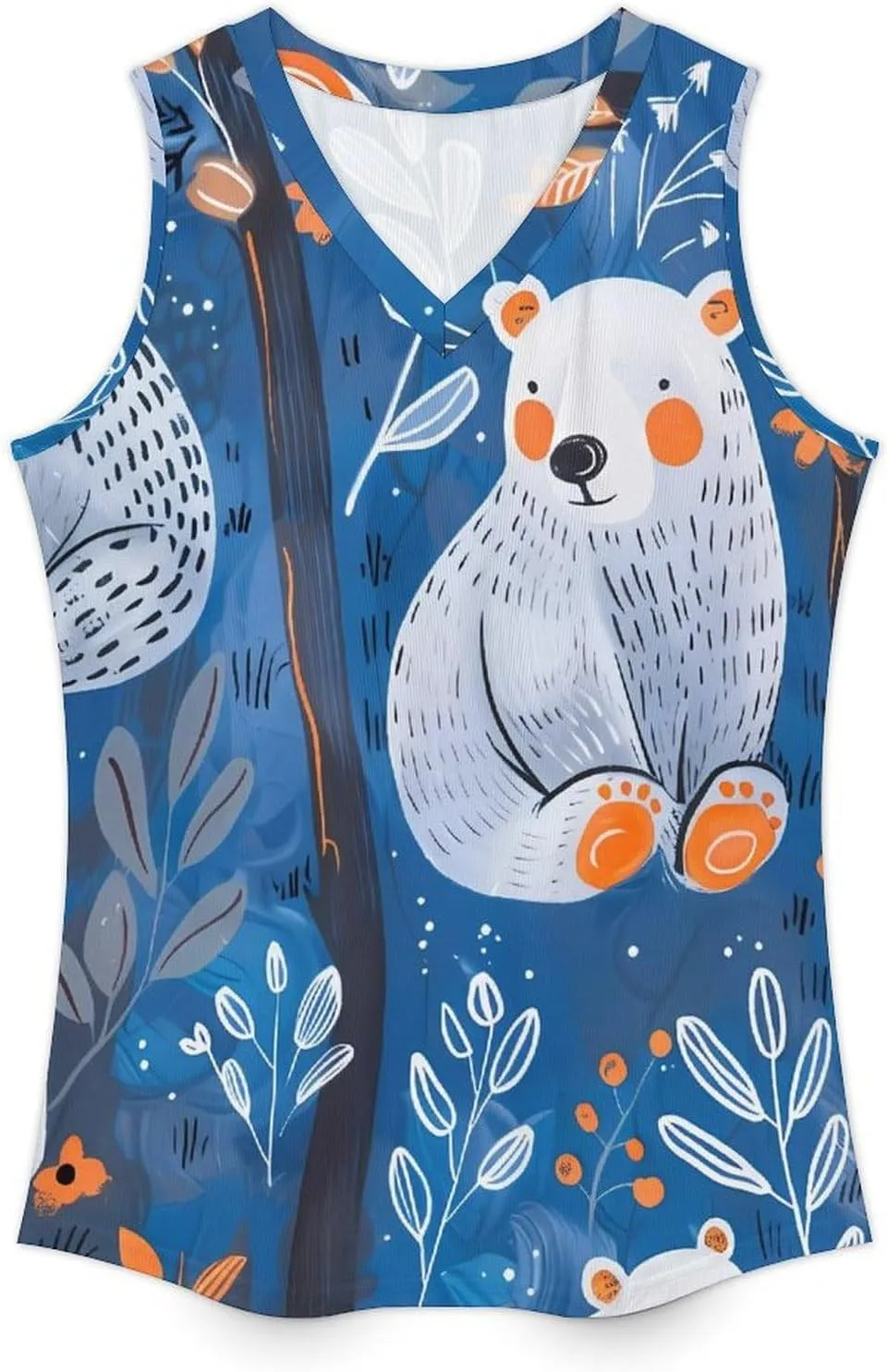 Cute White Bears Women's Tank Top Sleeveless V Neck T Shirt Casual Vests Funny Blouses