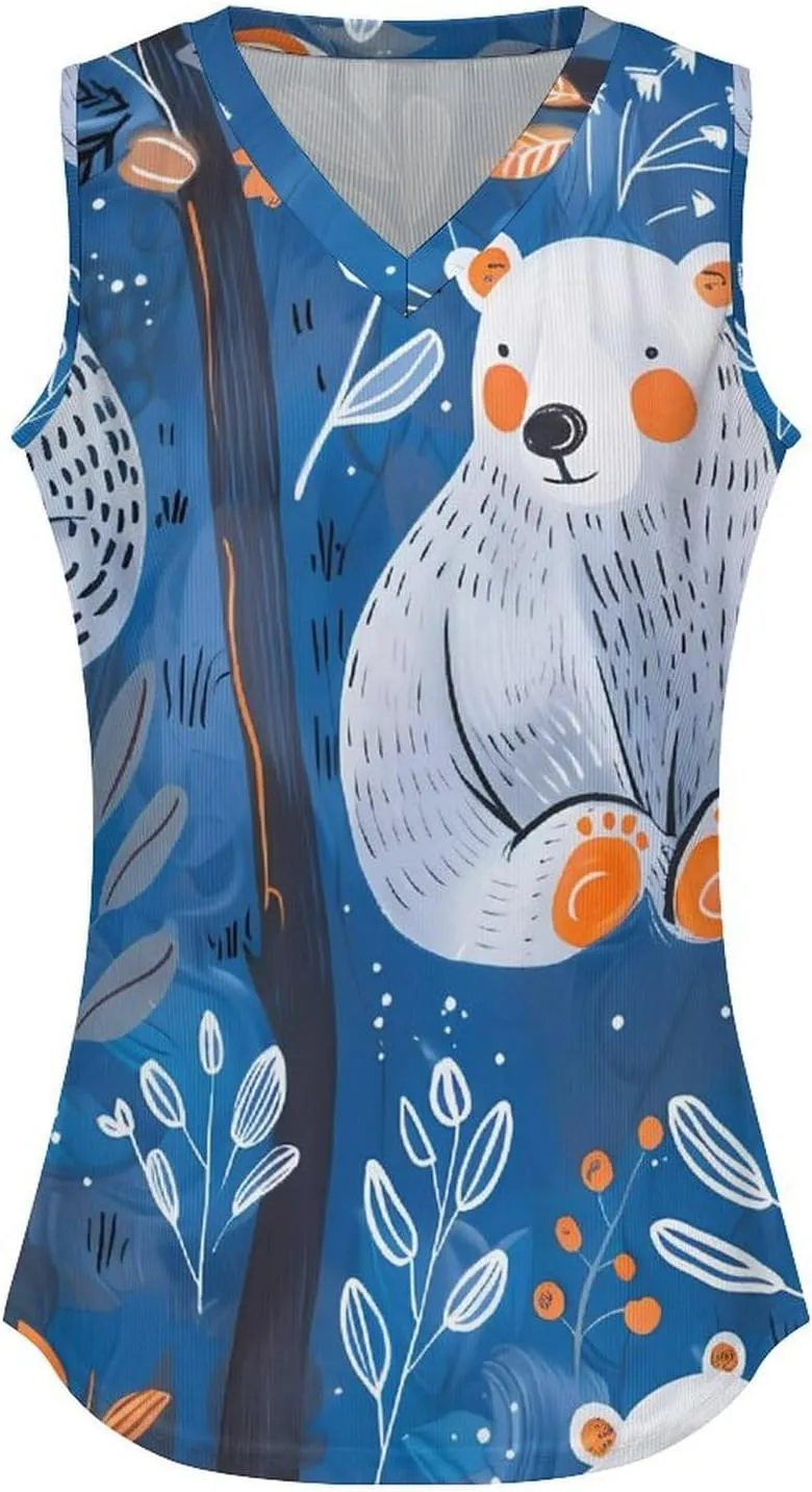 Cute White Bears Women's Tank Top Sleeveless V Neck T Shirt Casual Vests Funny Blouses