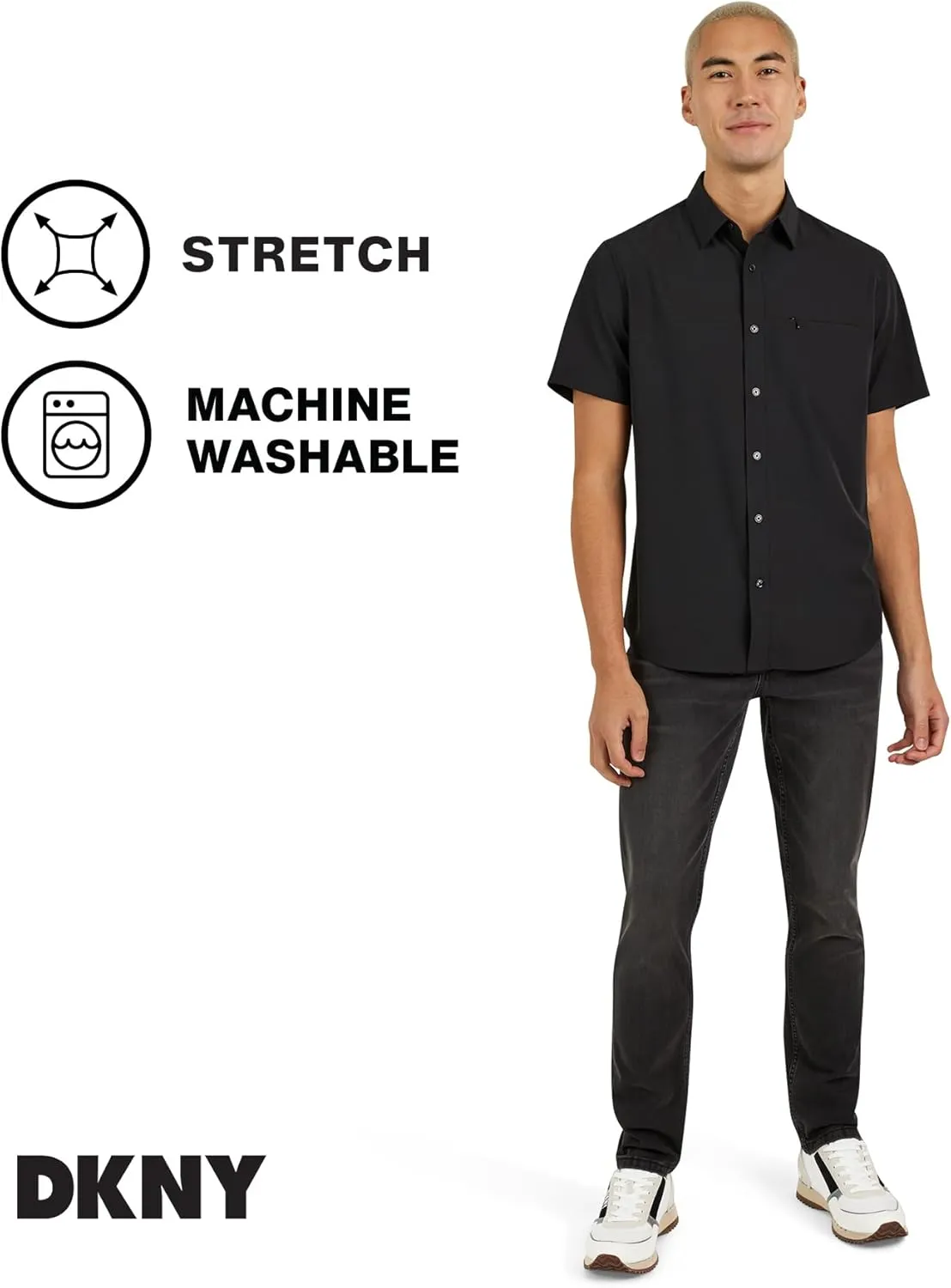DKNY Mens Short Sleeve Button Down Shirts - Quick Dry Shirts for Men | Wrinkle Resist Stretch Mens Button Up Shirts