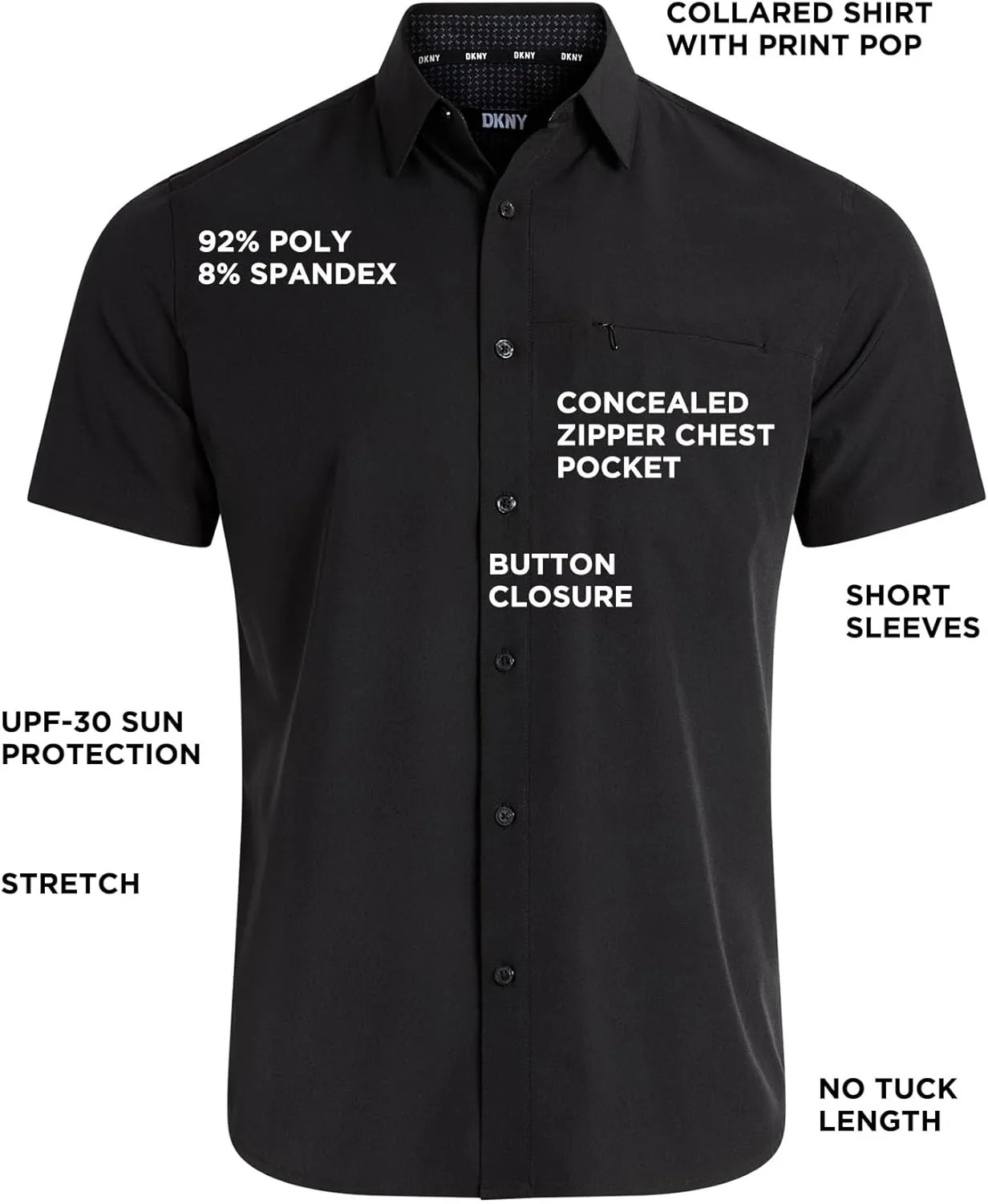 DKNY Mens Short Sleeve Button Down Shirts - Quick Dry Shirts for Men | Wrinkle Resist Stretch Mens Button Up Shirts