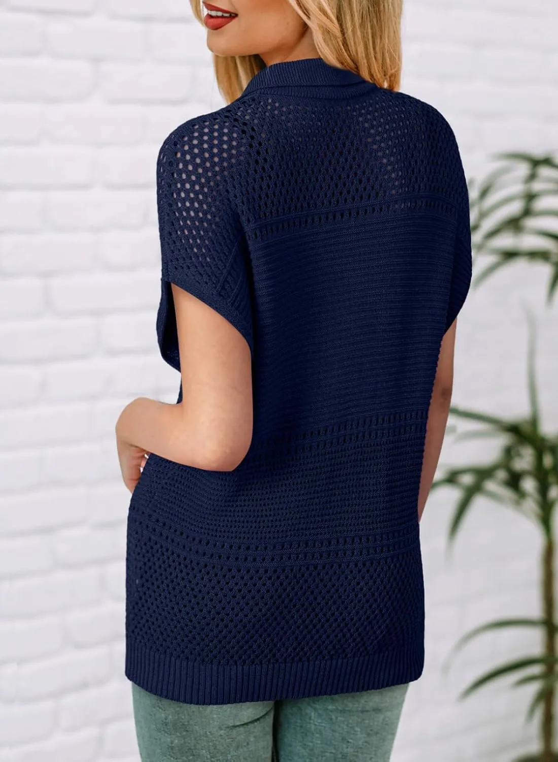 Dokotoo Womens Tops 2025 Summer Spring Casual V Neck Short Sleeve Sweater Crochet Tops Casual Dressy Blouses