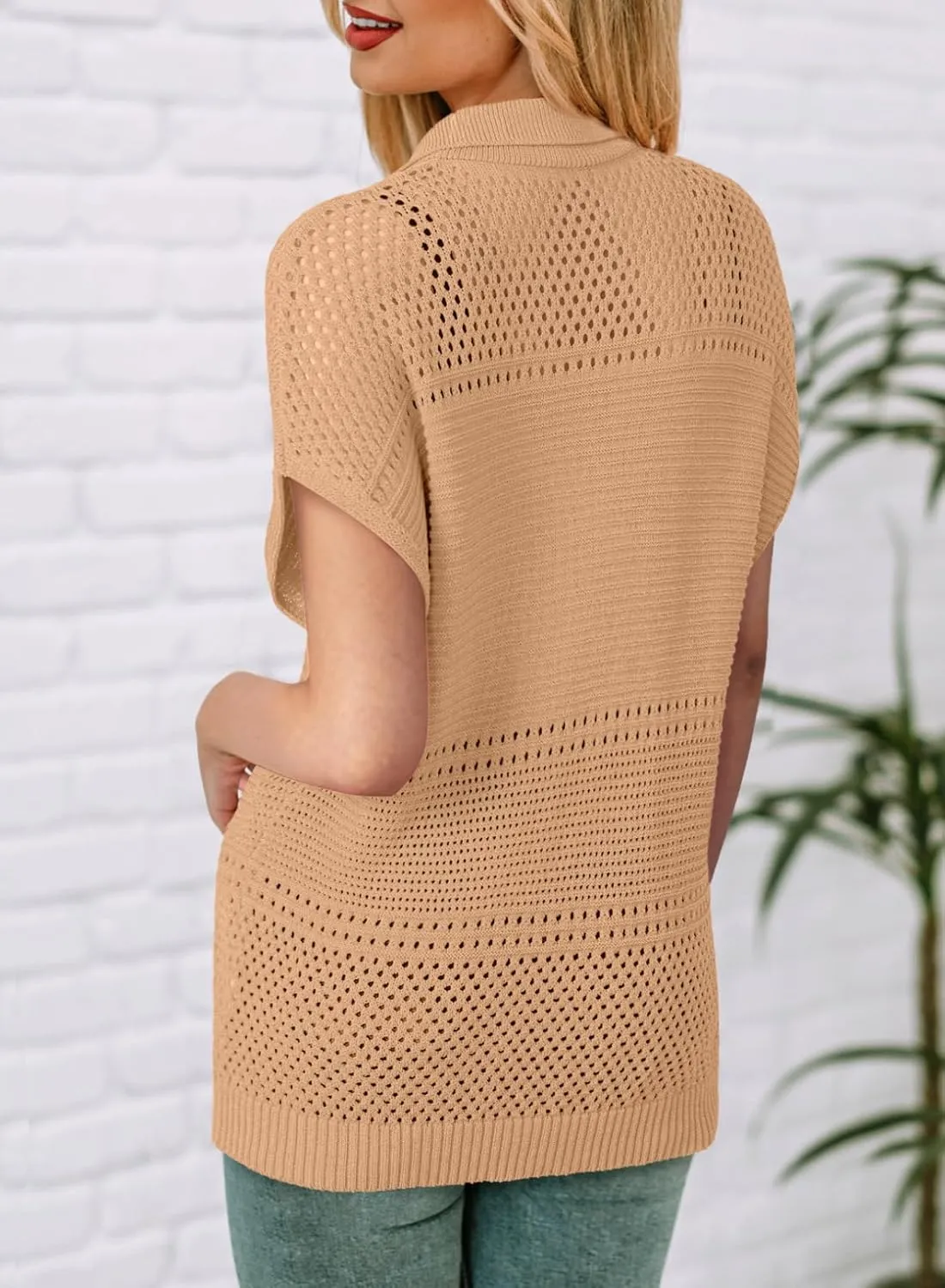 Dokotoo Womens Tops 2025 Summer Spring Casual V Neck Short Sleeve Sweater Crochet Tops Casual Dressy Blouses