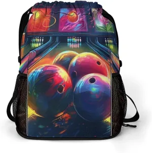 Drawstring Backpack Bowling Balls Printed Gym Sack Drawstring Bags with Compartment for Men And Women