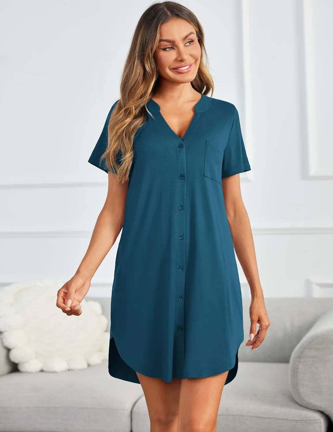 Ekouaer 3 Pack Nightgowns Women Button Down Sleep Shirts V Neck Night Shirts Night Gowns