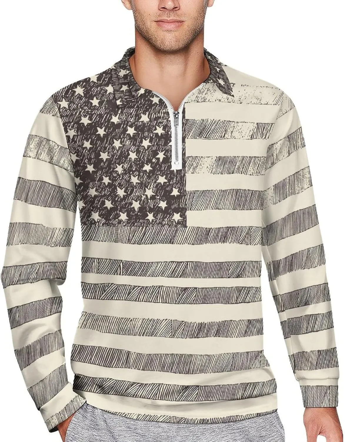 El Salvador Flag Mens Long Sleeve Classic Polo- Shirts Casual Polo- Shirts Office Work Shirts for Men