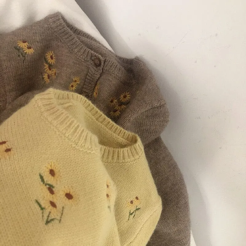 Embroidered Sunflower Knitted Cardigan