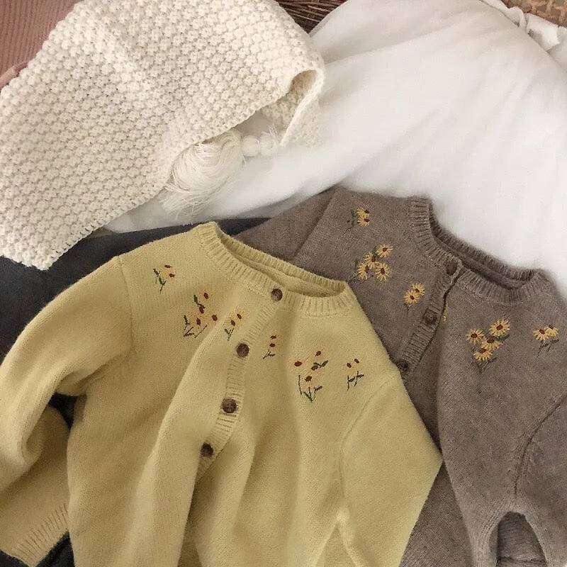 Embroidered Sunflower Knitted Cardigan