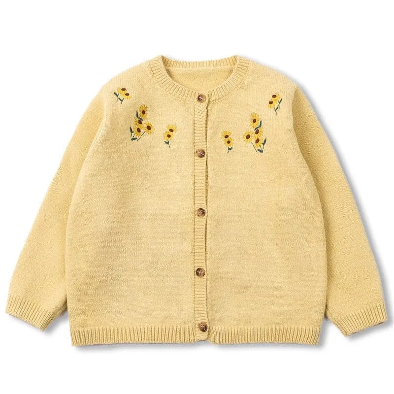 Embroidered Sunflower Knitted Cardigan