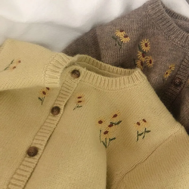 Embroidered Sunflower Knitted Cardigan